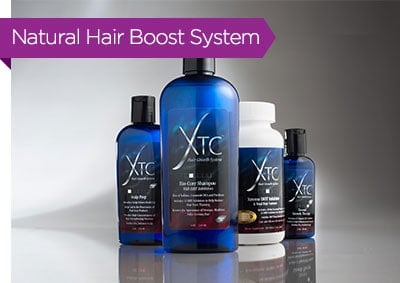 XTC Natural Hair Boost System containing shampoo and many other hair care products